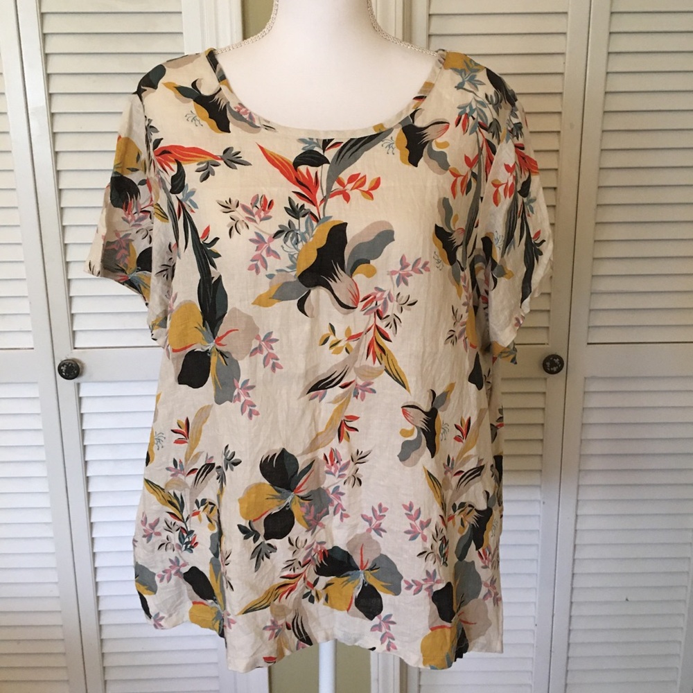 Cynthia Rowley Floral Linen Comfortable Flowy Feminine Graceful Top Size 1X